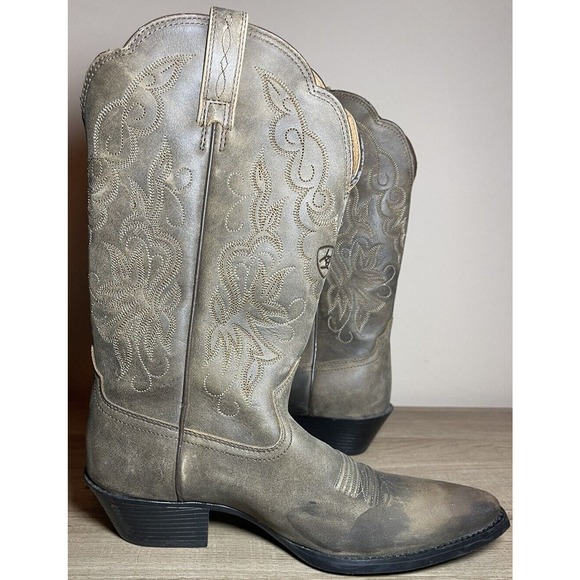Ariat Shoes - Ariat 15729 Heritage Western J Toe Tan/gray Leather Boots Sz 7.5B Eur 38.5
